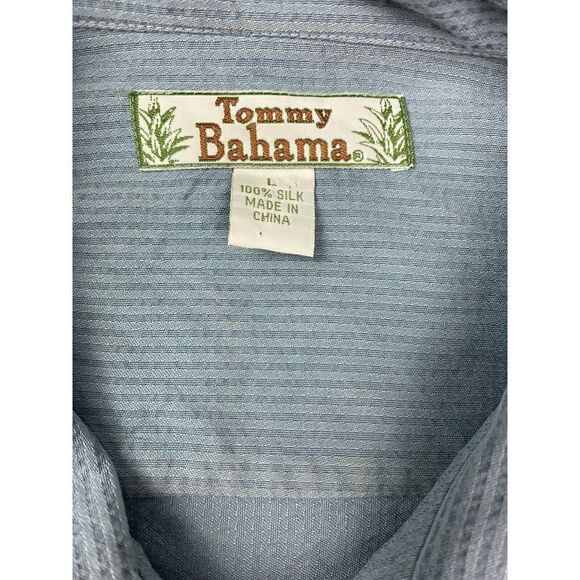 Tommy Bahama Button Up Shirt Mens Large‎ 100% Silk Collared Short Sleeve Green - Picture 7 of 8